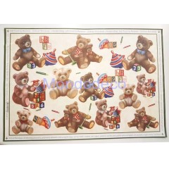 Carta velo per decoupage con  soggetti country  Orsetti e trottole